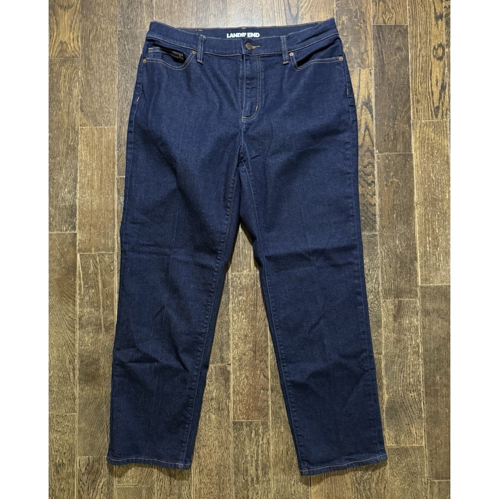 Lands' End Straight Leg Jeans Womens 14 Dark Blue Excellent‎ Sustainable Denim